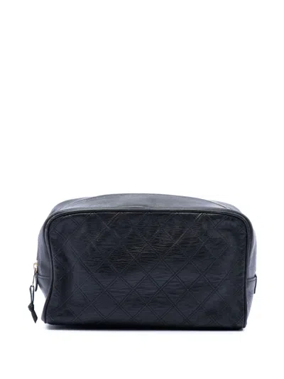 Pre-owned Chanel 1989-1991 Quilted Lambskin Cosmetic Pouch In Black