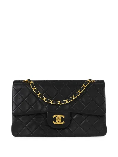 Chanel 1989-1991 Small Classic Double Flap Shoulder Bag In Black