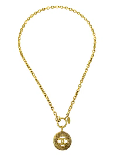Pre-owned Chanel 1990-2000 Cc Cut-out Medallion Necklace In Gold