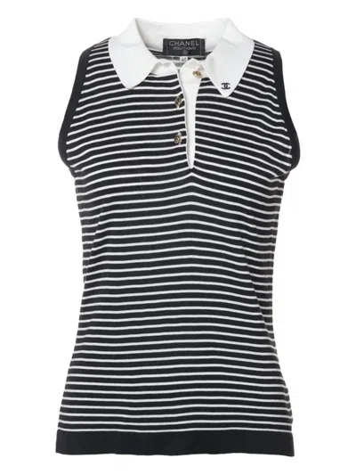 Pre-owned Chanel 1990-2000 Cc Mark Striped Sleeveless Shirt In Black