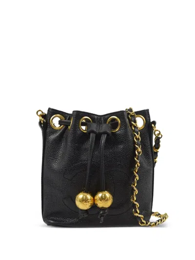Pre-owned Chanel 1990-2000 Cc Stitch Drawstring Bucket Shoulder Bag In Black