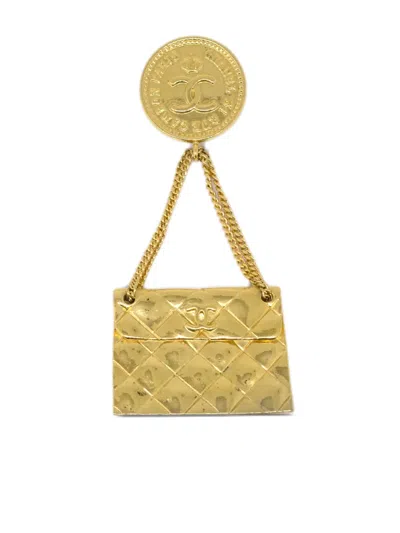 Pre-owned Chanel 1990-2000 Classic Flap Brooch In Gold