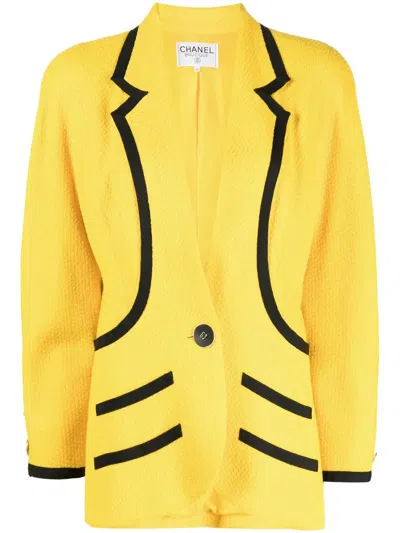 Pre-owned Chanel 1990-2000 Contrast Trimming Single-button Jacket In Yellow