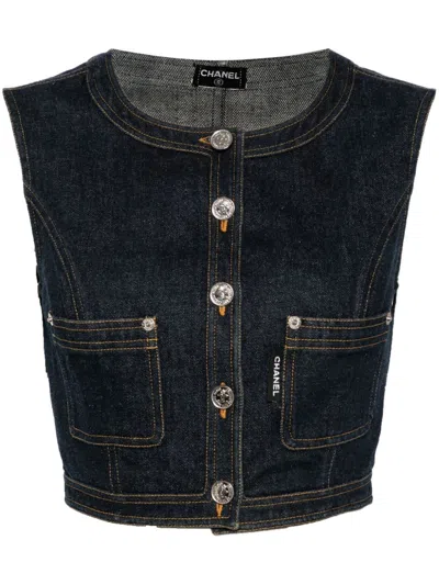 Pre-owned Chanel 1990-2000 Cropped Denim Gilet In Blue