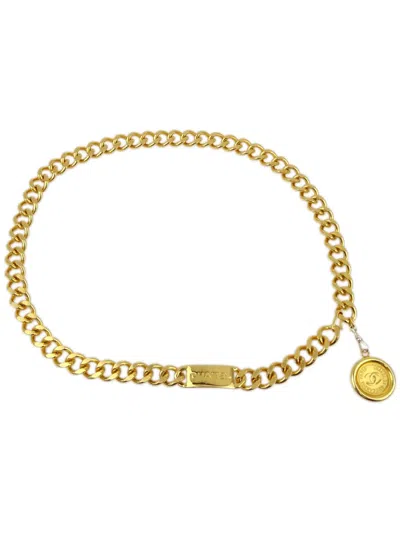 Pre-owned Chanel 1990-2000 Logo Medallion Chain-link Belt In Gold