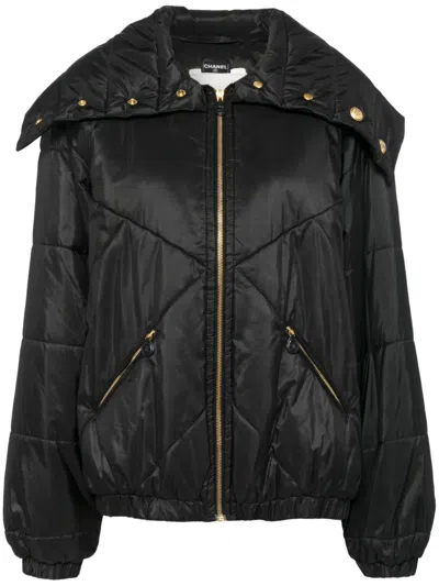 Pre-owned Chanel 1990-2000 Quilted Zip-up Jacket In Black