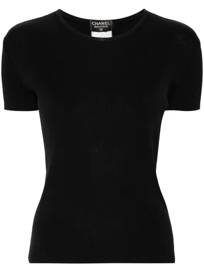 Pre-owned Chanel 1990-2000 Ribbed Cotton T-shirt In Black