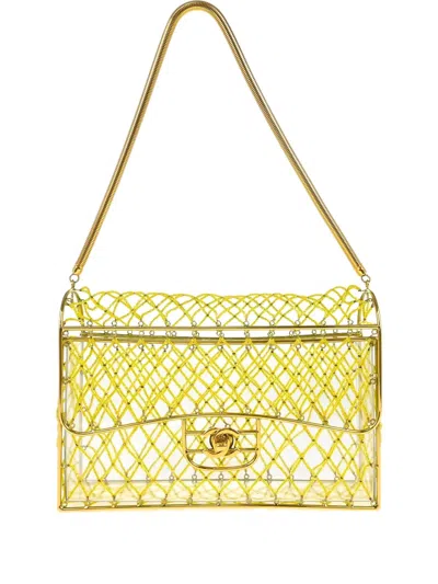 Pre-owned Chanel 1990-2000s Beaded Basket Shoulder Bag In Yellow