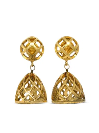 Pre-owned Chanel 1990-2000s Birdcage Clip-on Earrings In Gold