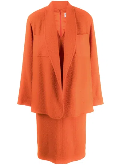 Pre-owned Chanel 1990-2000s Bouclé Dress Suit In Orange