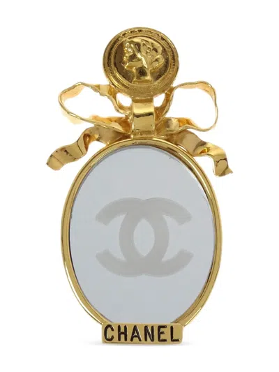 Pre-owned Chanel 1990-2000s Bow-detail Mirror Brooch In Gold