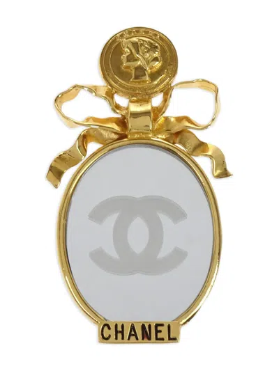 Pre-owned Chanel 1990-2000s Bow Mirror Brooch In Gold
