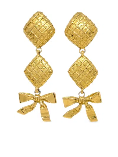 Pre-owned Chanel 1990-2000s Bow Rhombus Clip-on Earrings