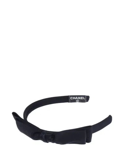 Pre-owned Chanel 1990-2000s Bow Satin Headband In Black