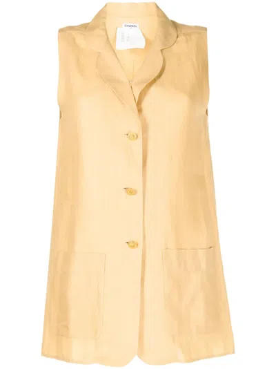 Pre-owned Chanel 1990-2000s Button-front Linen Waistcoat In Yellow