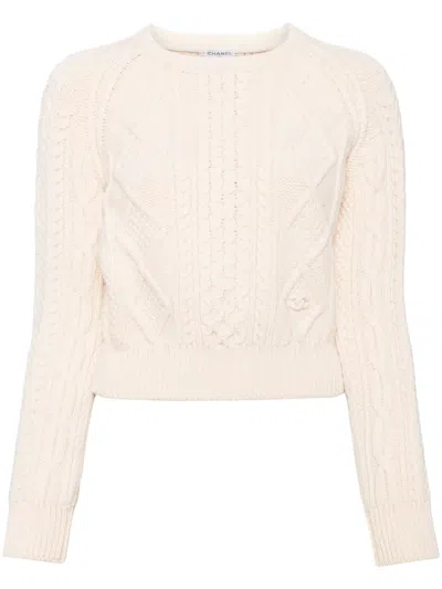 Pre-owned Chanel 1990-2000s Cable-knit Wool Jumper In White
