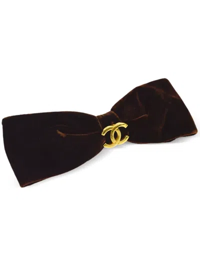 Pre-owned Chanel 1990-2000s Cc Bow Hair Barrette In Brown