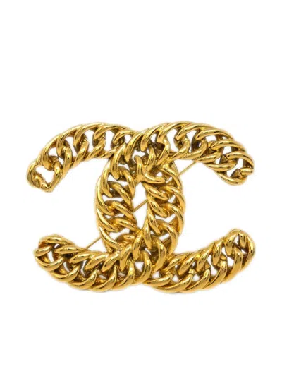 Pre-owned Chanel 1990-2000s Cc Brooch In Gold