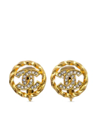 Pre-owned Chanel 1990-2000s Cc Button Clip-on Earrings In Gold