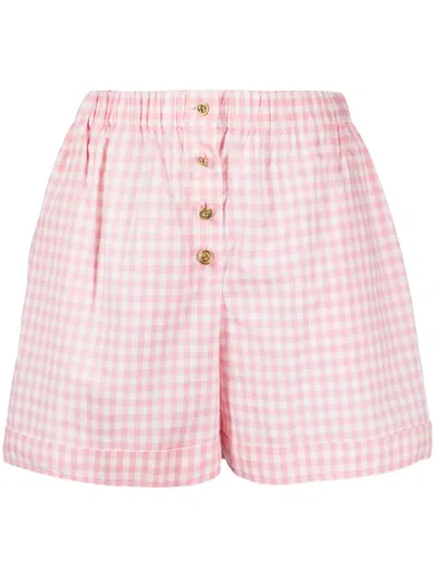 Pre-owned Chanel 1990-2000s Cc-buttons Gingham-check Mini Shorts In Pink