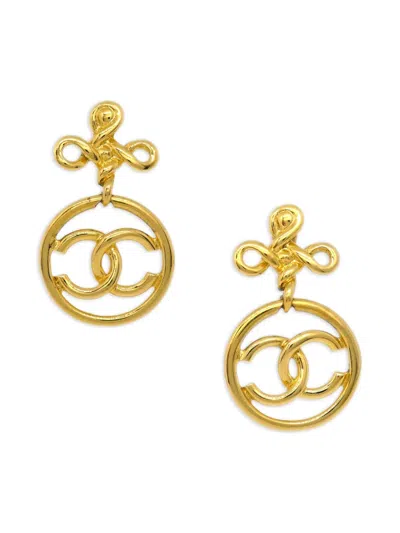 Pre-owned Chanel 1990-2000s Cc Drop Clip-on Earrings In Gold