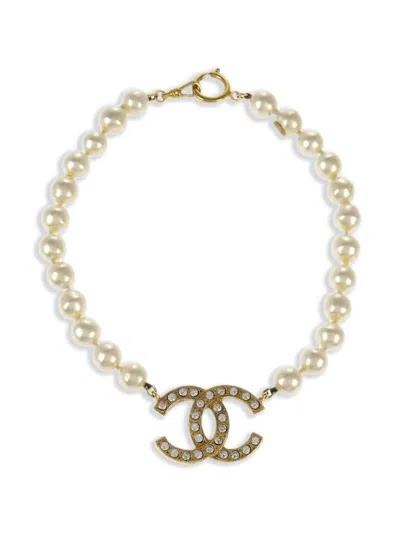 Pre-owned Chanel 1990-2000s Cc Faux-pearl Necklace In Gold
