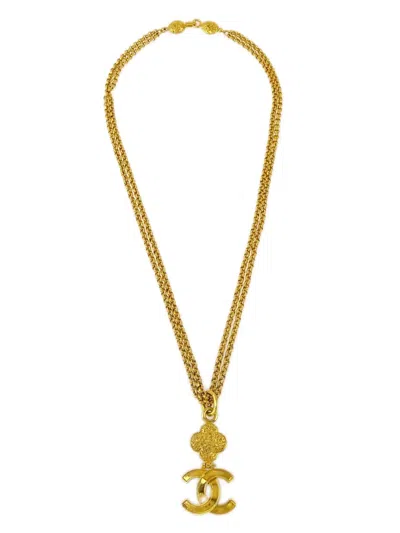 Pre-owned Chanel 1990-2000s Cc Pendant Necklace In Gold