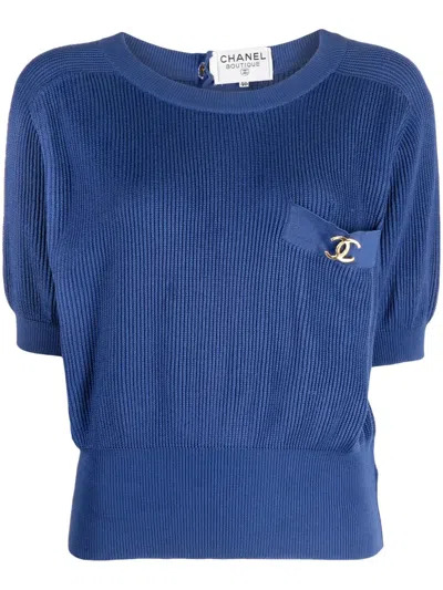 Pre-owned Chanel 1990-2000s Cc Rib-knit Top In Blue
