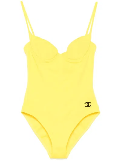 Pre-owned Chanel 1990-2000s Cc Swimsuit In Yellow