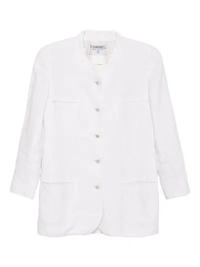 Pre-owned Chanel 1990-2000s Collarless Single Breasted Jacket In Neutral