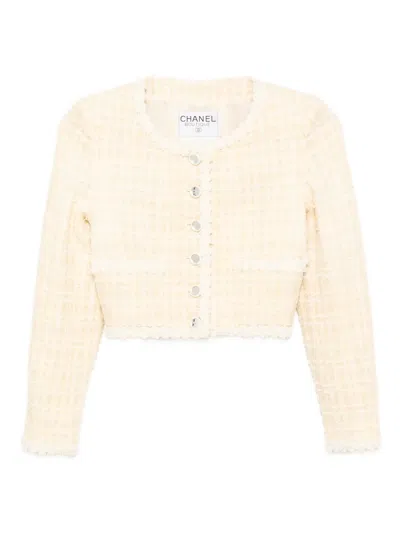 Pre-owned Chanel 1990-2000s Collarless Single-breasted Jacket In White