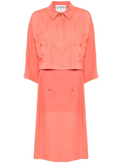 Pre-owned Chanel 1990-2000s Cotton Shirt Skirt Set In Orange
