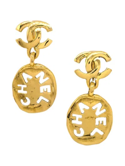 Pre-owned Chanel 1990-2000s Dangle Cc Clip-on Earrings In Gold