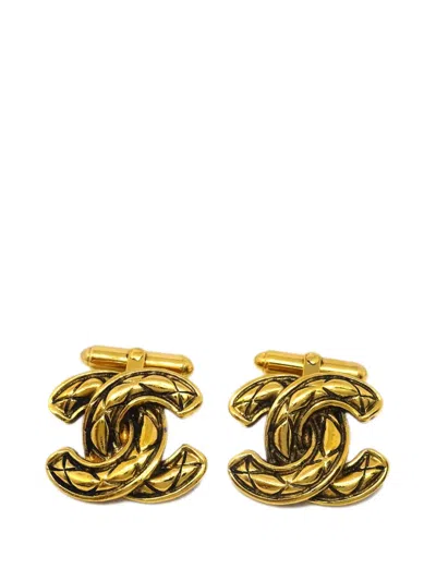 Pre-owned Chanel 1990-2000s Diamond-quilted Cc Cufflinks In Gold