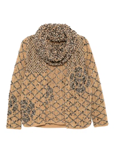 Pre-owned Chanel 1990-2000s Ensemble Cardigan Sleeveless Top In Brown