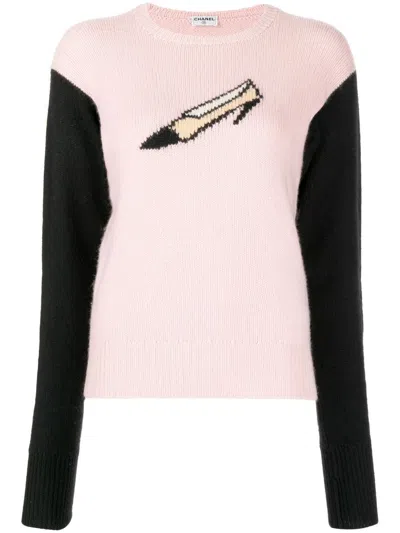 Pre-owned Chanel 1990-2000s Intarsia Shoe Cashmere Jumper In Black