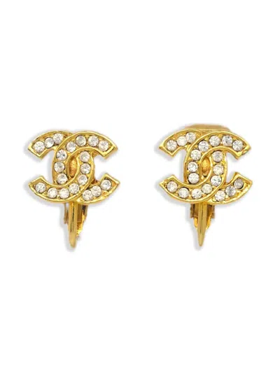 Pre-owned Chanel 1990-2000s Interlocking Cc Earrings In Gold