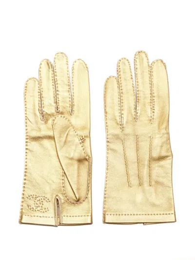 Pre-owned Chanel 1990-2000s Interlocking Cc Leather Gloves