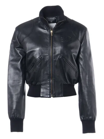 Pre-owned Chanel 1990-2000s Interlocking Cc Leather Jacket In Black