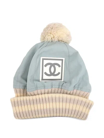 Pre-owned Chanel 1990-2000s Knit Pompom Beanie Hat In Blue
