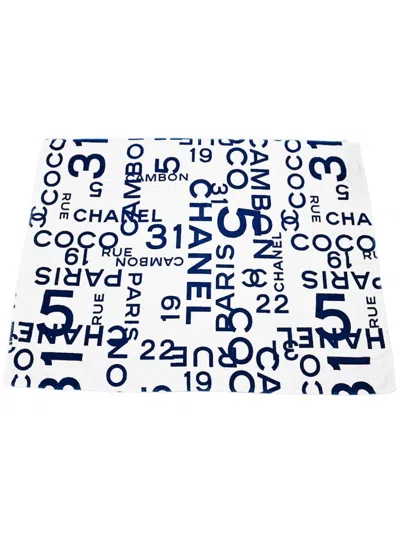 Pre-owned Chanel 1990-2000s Logo-jacquard Beach Towel In White