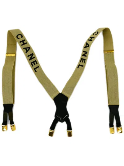 Pre-owned Chanel 1990-2000s Logo-jacquard Suspenders In Neutrals