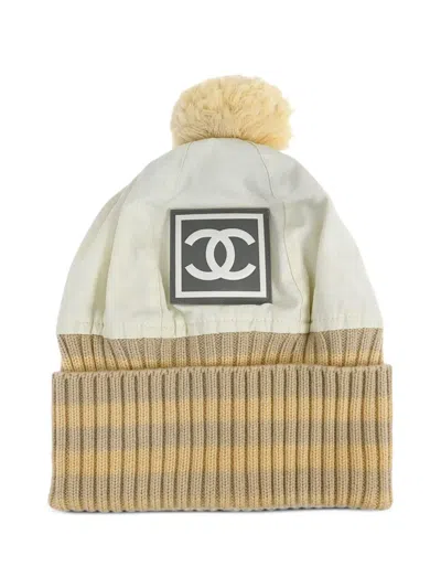 Pre-owned Chanel 1990-2000s Logo-patch Beanie Hat In Neutral