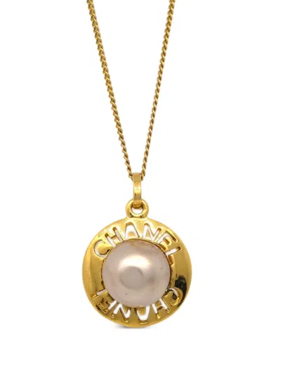 Pre-owned Chanel 1990-2000s Logo-pendant Chain Necklace In 金色