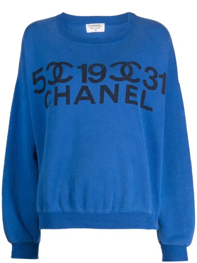 Pre-owned Chanel 1990-2000s Logo-print Cotton Sweatshirt In Blue