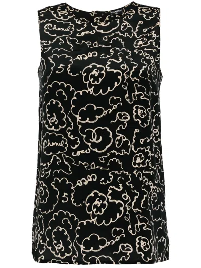 Pre-owned Chanel 1990-2000s Logo-print Silk Blouse In Black