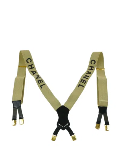 Pre-owned Chanel 1990-2000s Logo-print Suspenders In Neutrals