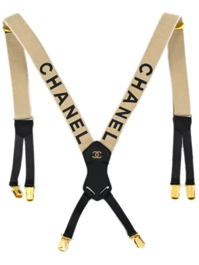 Pre-owned Chanel 1990-2000s Logo-print Suspenders In Neutrals