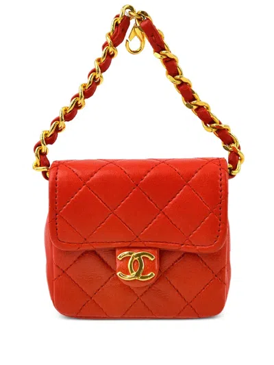 Pre-owned Chanel 1990-2000s Mini Diamond-quilted Flap Pouch In Red