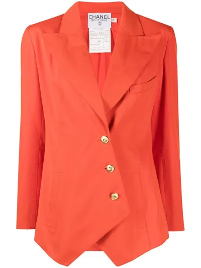 Pre-owned Chanel 1990-2000s Off-centre Fastening Peak Lapels Blazer In Red